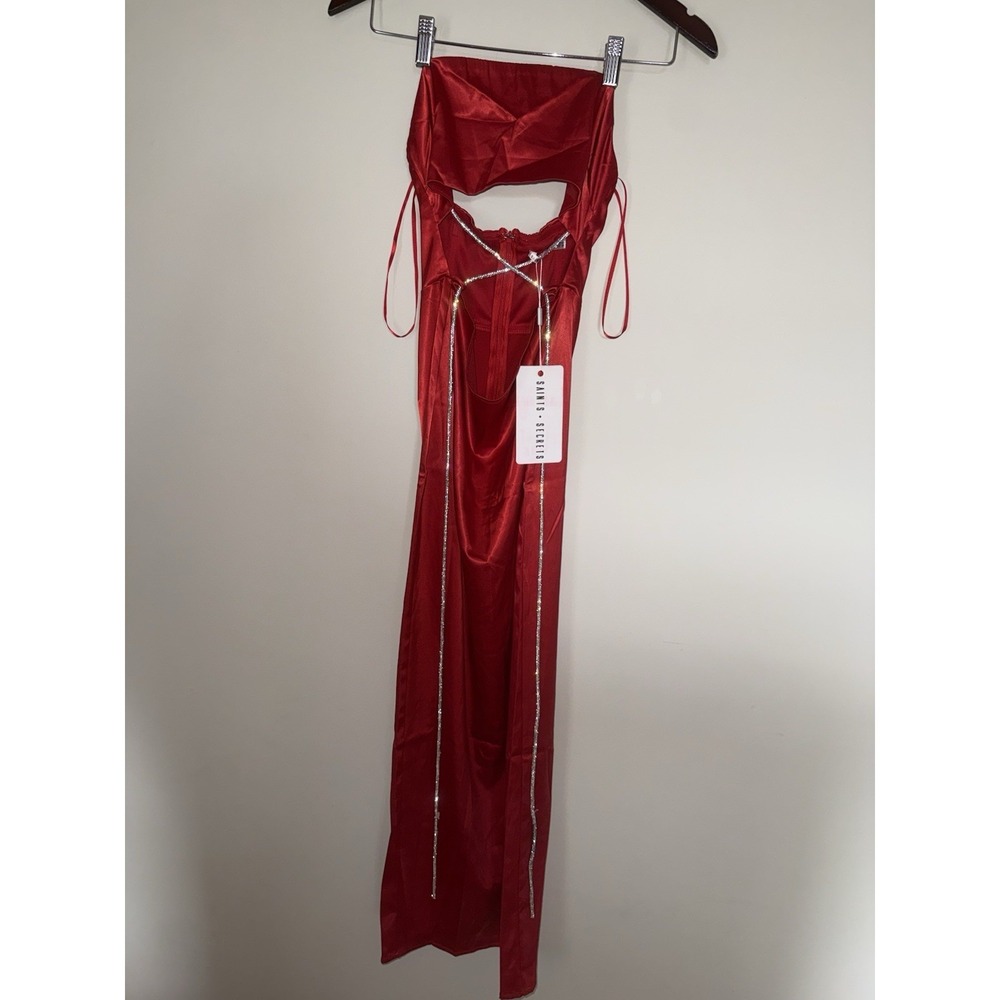 Saints + Secrets NWT Red Dress Women's Sz 10 M Medium Silver Rope Tie Strapless